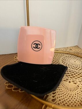 CHANEL Pink Compact Mirror with Black CC Logo case